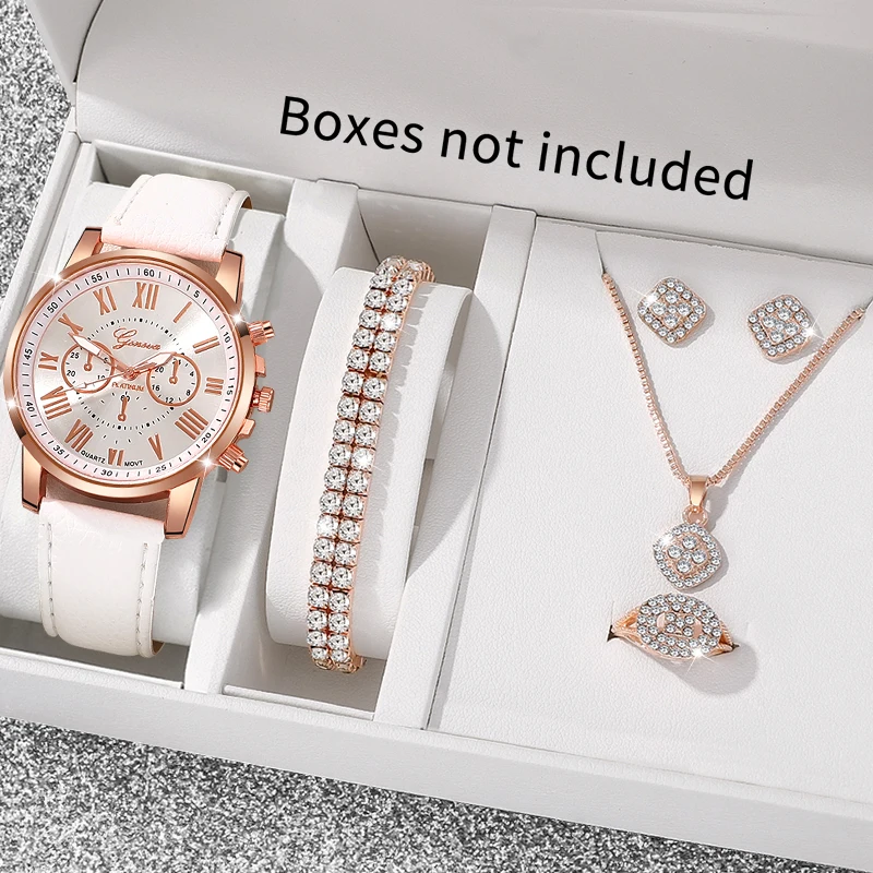 6pc Women's Watch Elegant Jewelry Set for Daily Dressing, Party and Romantic Occasions