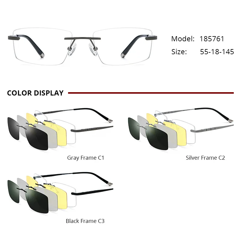 ELECCION-montura de gafas de titanio puro para hombre, anteojos sin montura con Clip magnético cuadrado, 3D, visión nocturna y lente polarizada