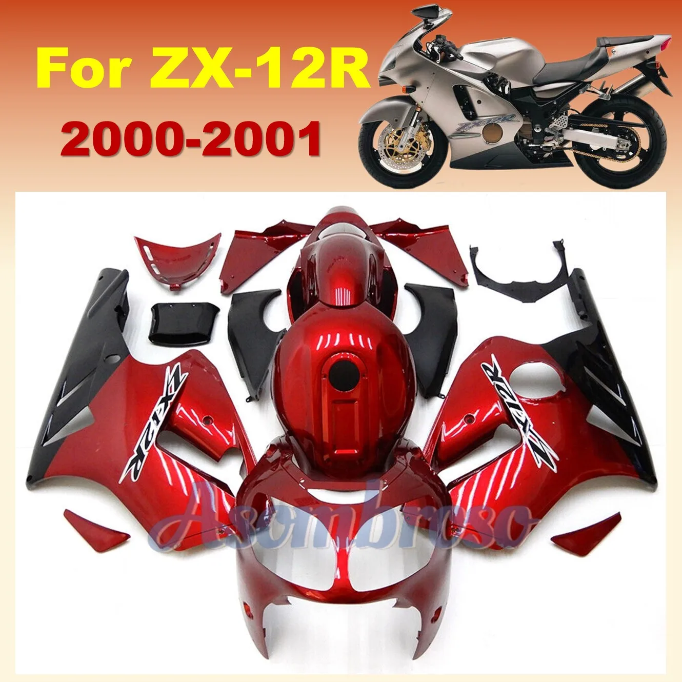 Full Fairing kit fit for Ninja ZX-12R 2000 2001 ZX12R Motorcycle Accessories Red Bodywork Set  ﻿