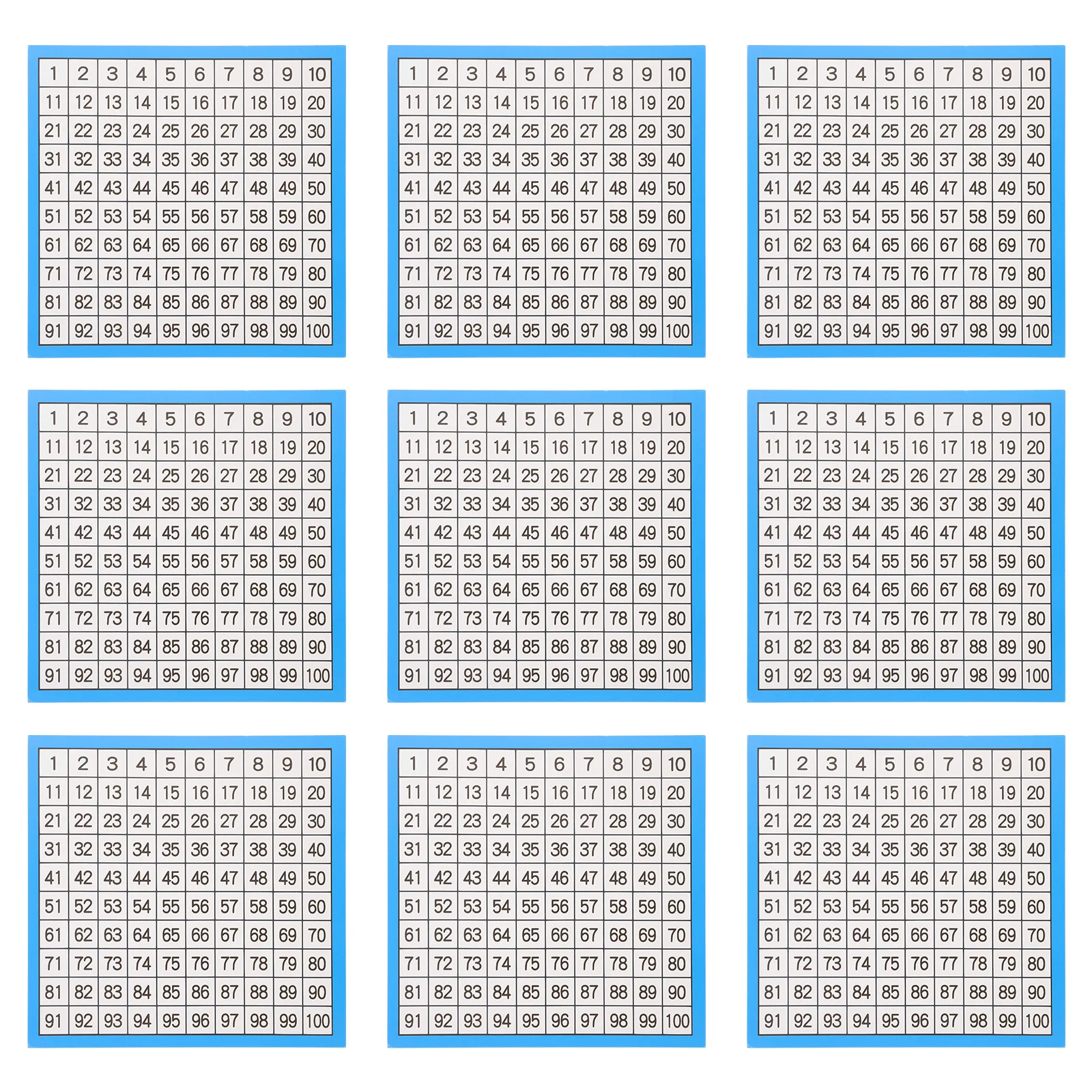 10 أوراق مخطط أرقام 1-100 مئات مخطط للفصول الدراسية والتعليم المنزلي للأطفال تعلم الرياضيات مستلزمات التدريس التعليم