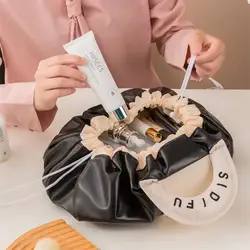 Borse per il trucco da donna con coulisse di lusso custodia per cosmetici impermeabile in pelle PU Organizer di grande capacità borse per la conservazione di Design di fascia alta