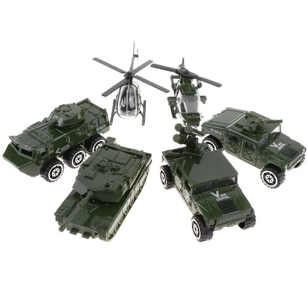 6 sztuk/zestaw odlewany metalowy zestaw zabawek pojazd wojskowy, 1/8 dla czołgu helikopter model samochodu zabawka dla dzieci dzieci
