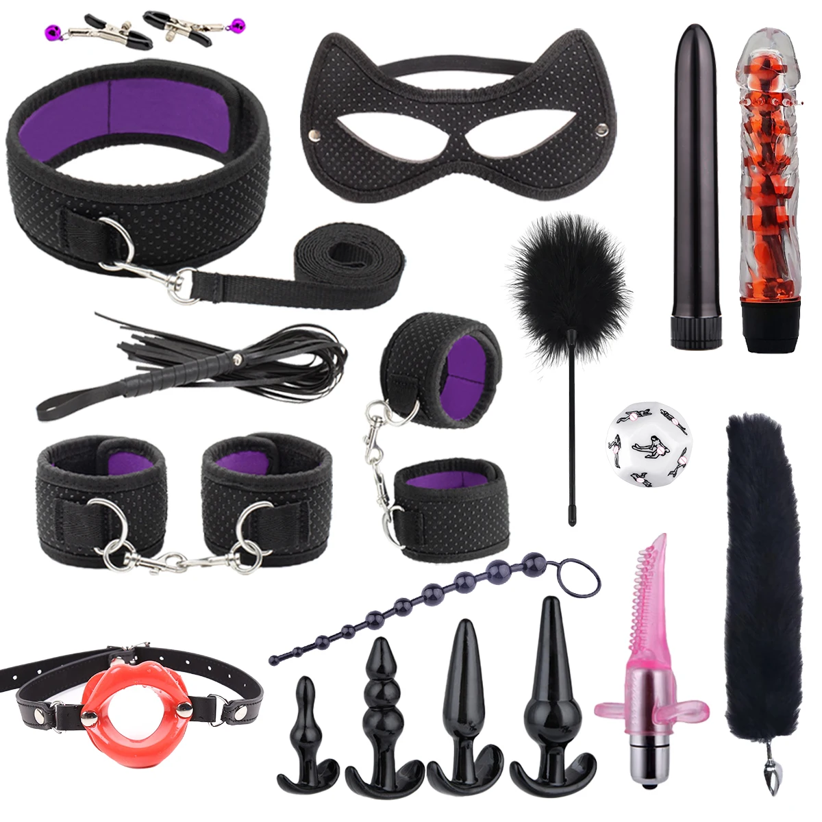 

BDSM Restraints Sex Toys 18Pcs Bondage Restraints Kits Fetish Bed Restraints Set for SM Adult Games Cuffs Gag Blindfold Spanking