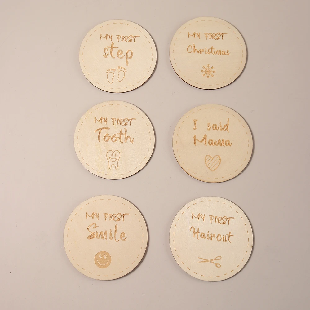 6pcs milestone photo props wooden baby year day with hello world first christmas birth announcement sign journey