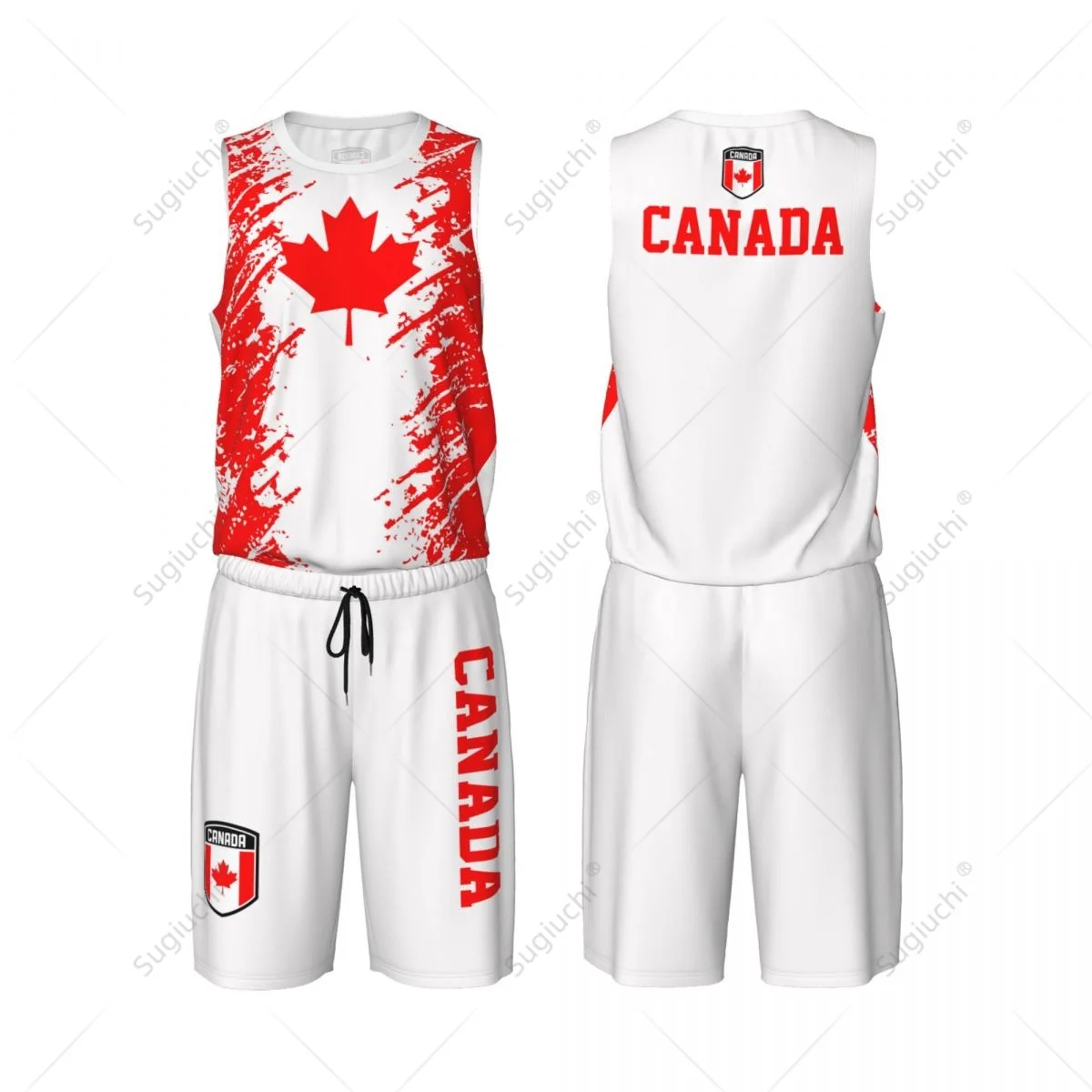 Team-up Canada Flag Grain Men Basketball Jersey Set Shirt & Pants Sleeveless Custom Name Nunber Exclusive