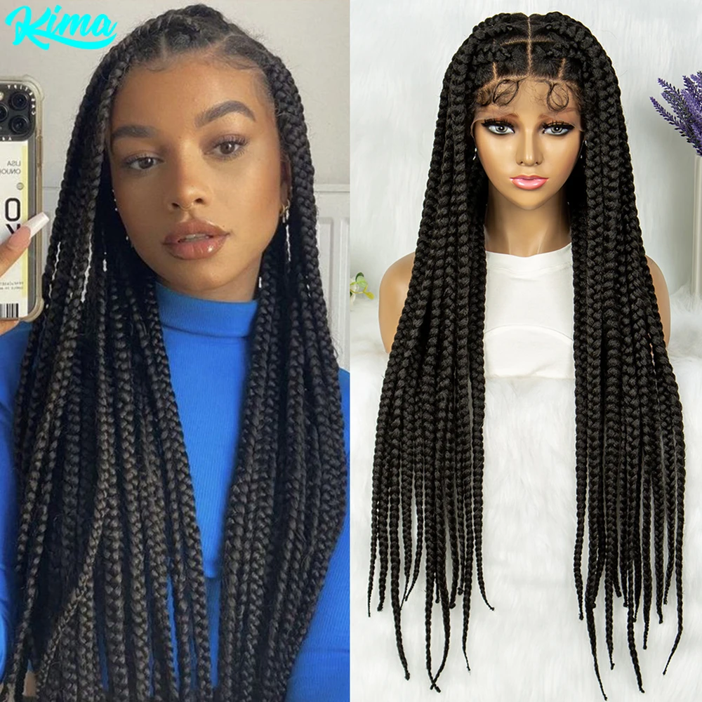 

KIMA Cornrow Braids 32 Inch Synthetic Full Lace Braided Wigs for Black Women Square Knotless Box Braids Wig