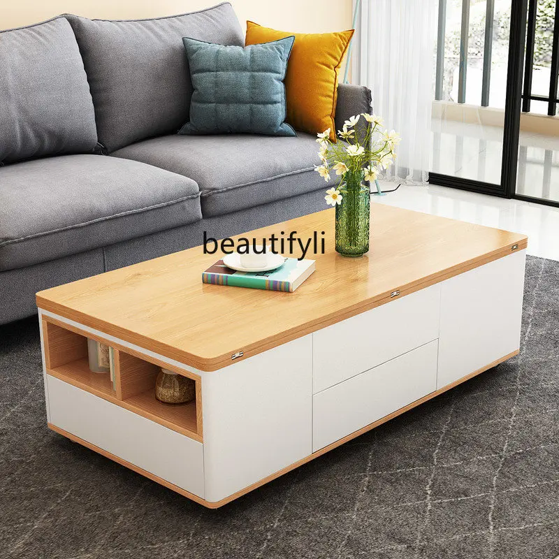 zq Foldable and Hoisting Coffee Table Dual-Use Desk Multi-Functional Small Apartment Nordic Modern Furniture