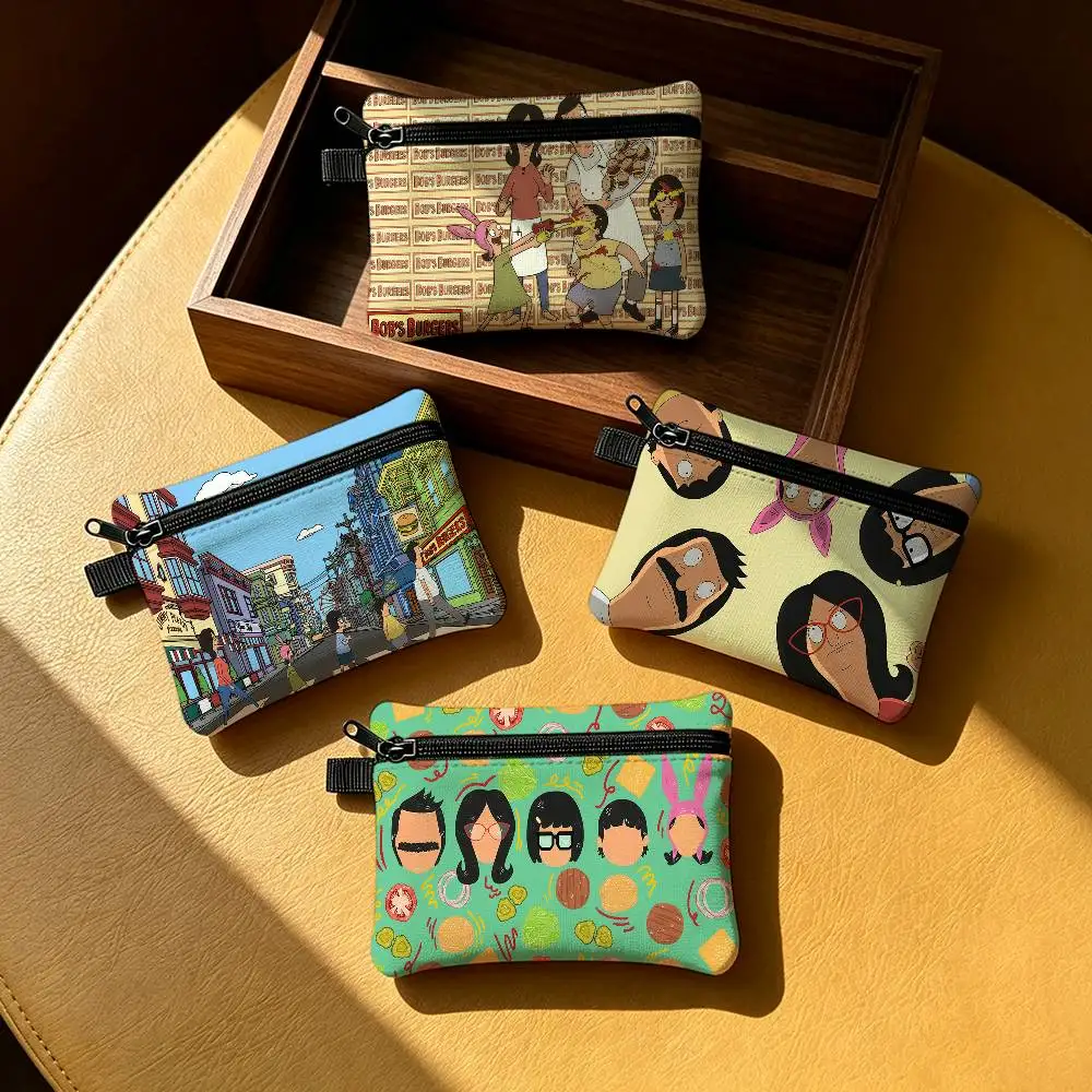 Animation B-Bobs B-Burgers Waterproof Zipper Coin Purse Lightweight Hanging Key Pouch Card Holder For Daily Use