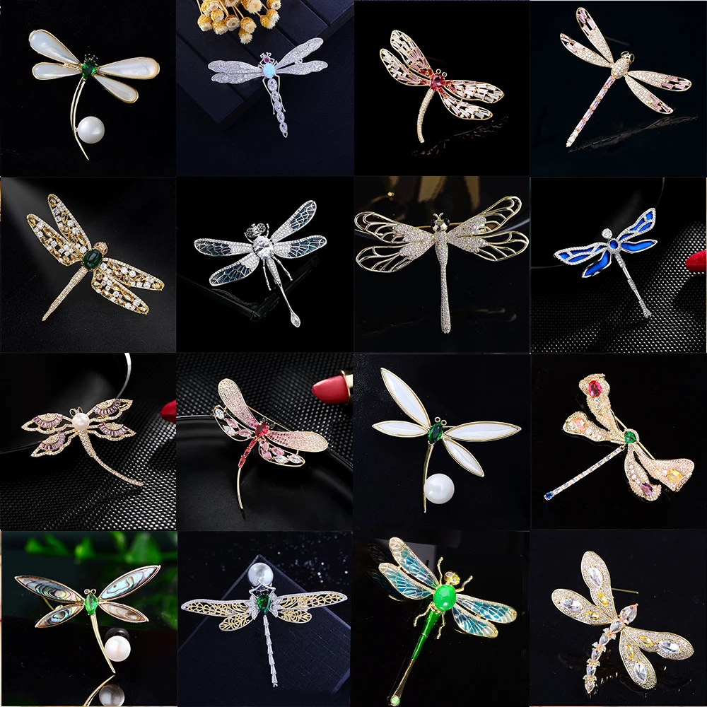 OKILY Delicate AAA Cubic Zirconia Dragonfly Brooches for Women Accessories Elegant Insect Brooch Pin Trendy Jewelry Decoration