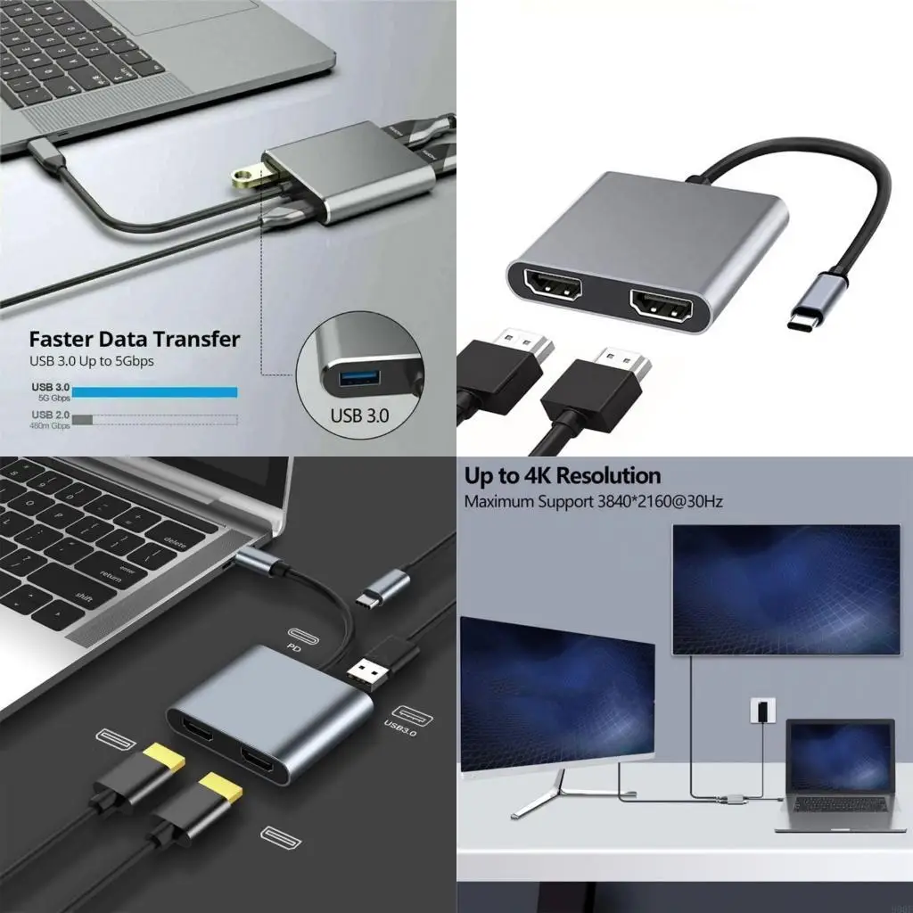 Custodia in alluminio con doppio adattatore HDTV 900F per desktop esteso 4K e mirroring dello schermo