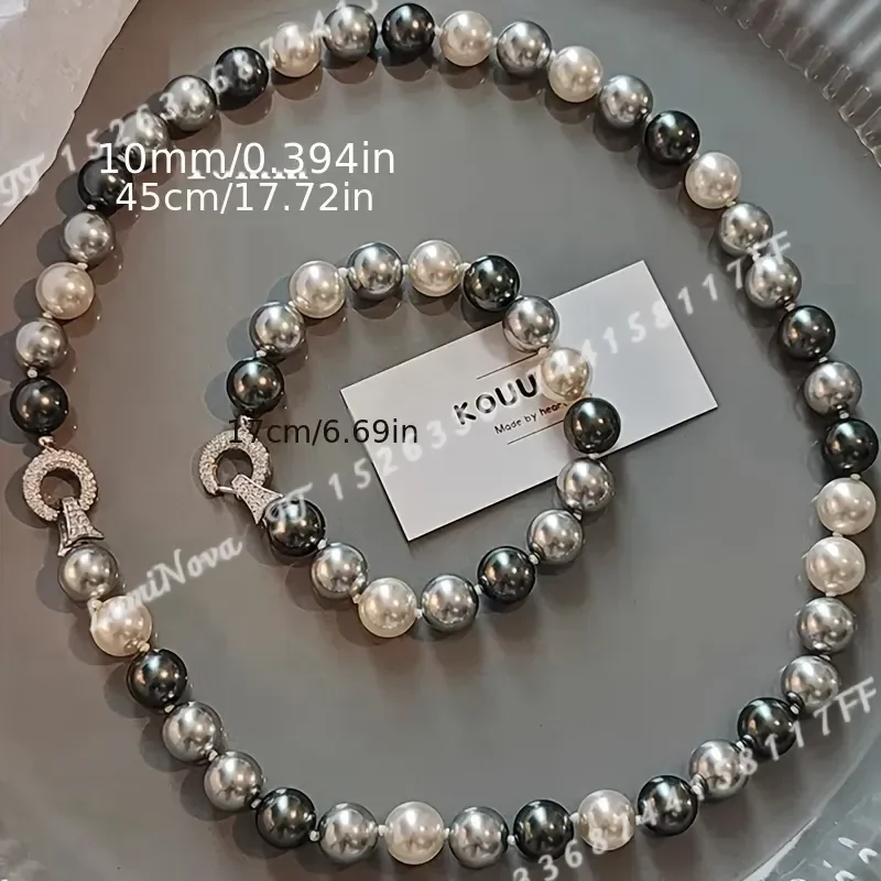 2pcs Mixed Color Glass Necklace and Bracelet Set Vintage Light Luxury Niche Style High End Feel Versatile Jewelry for