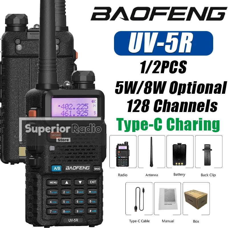 baofeng製トランシーバーuv-5r-1800mah-usb-cバッテリー-双方向無線-5w-8w-136-174mhz-400-520mhz-ポータブルステーション-トランシーバー-ハンティング用