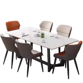 

Hanyee современный роскошный мраморный прямоугольный обеденный стол стильные ножки из углеродистой стали для дома, отеля, кухни, набор металлической мебели