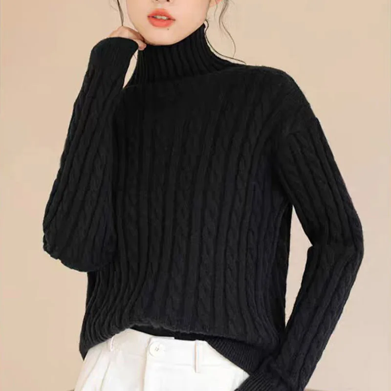 Autumn Winter Thick Sweaters Vintage Loose Solid Knitted Pullovers Women Clothing Fashion Elegant Warm Jumper