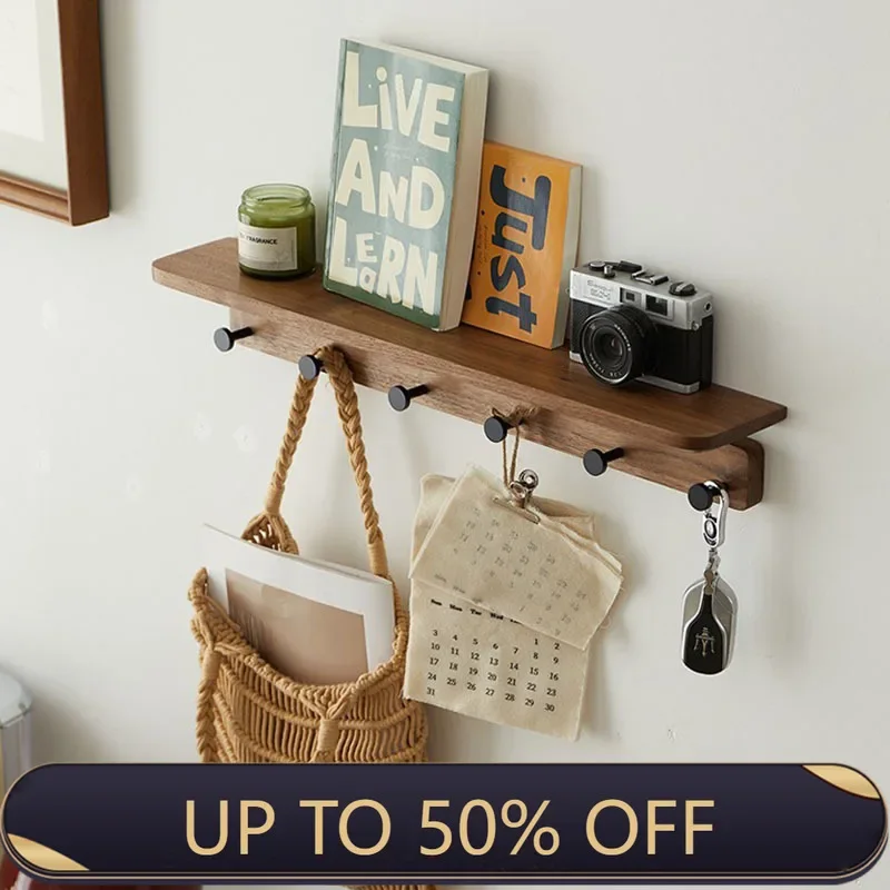 Wall Mounted Coat Rack with Storage Shelf Entrance Hall Clothes Storage Hanger Solid Wood Clothing Bag Organizer Hanging Hook