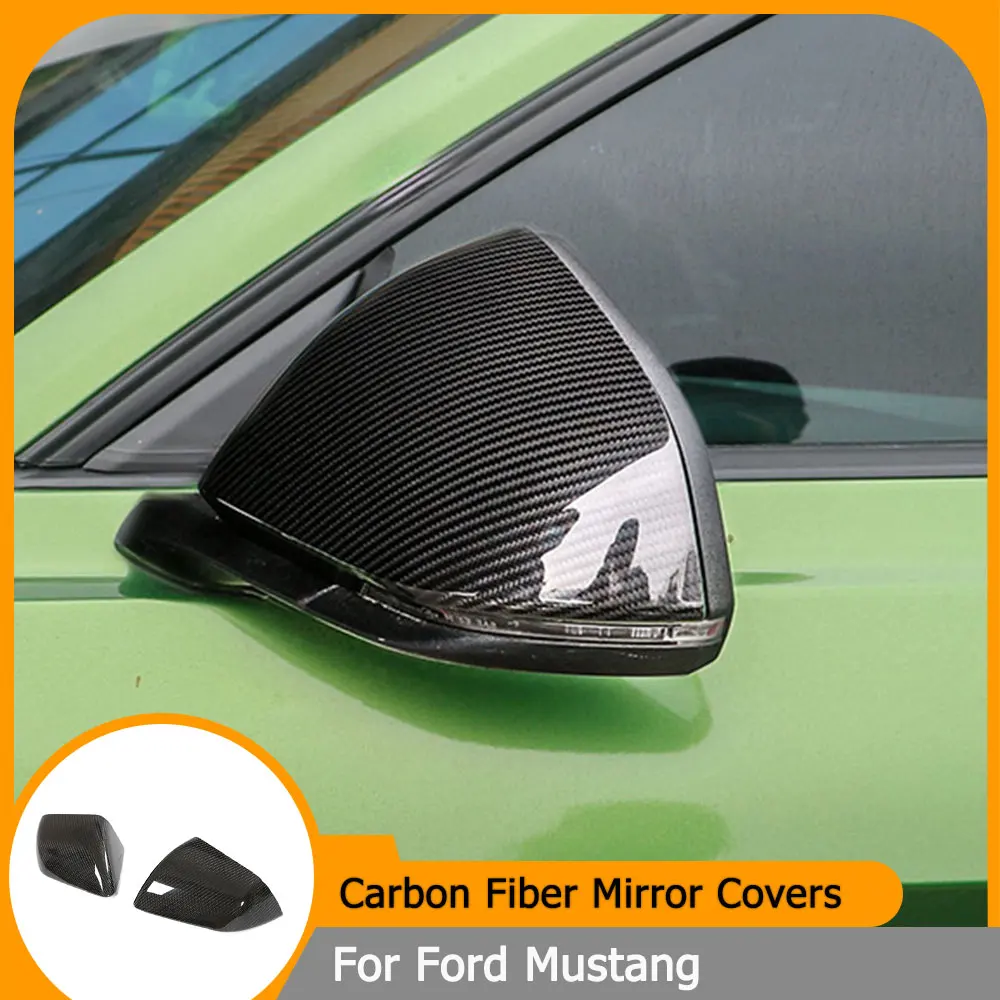 Carbon Fiber Car Rear View Mirror Covers Caps for Ford Mustang GT Coupe 2-Door 2015-2019 Add On Side Mirror Cap Shell LHD