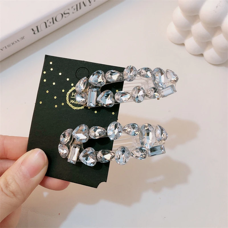 New Luxury Zircon Super Flash Hair Clips Sense Of Niche Oval Fairy Bangs Side Clip Girl Heart Fashion Versatile Hair Accessories