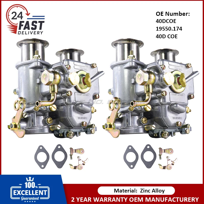 2PCS Carburetor for 40DCOE Weber 40mm Twin Choke Carb Fits for 1975-1992 VW Water Cooled 1.5, 1.6, 1.7, 1.8 8V Engines19550.174