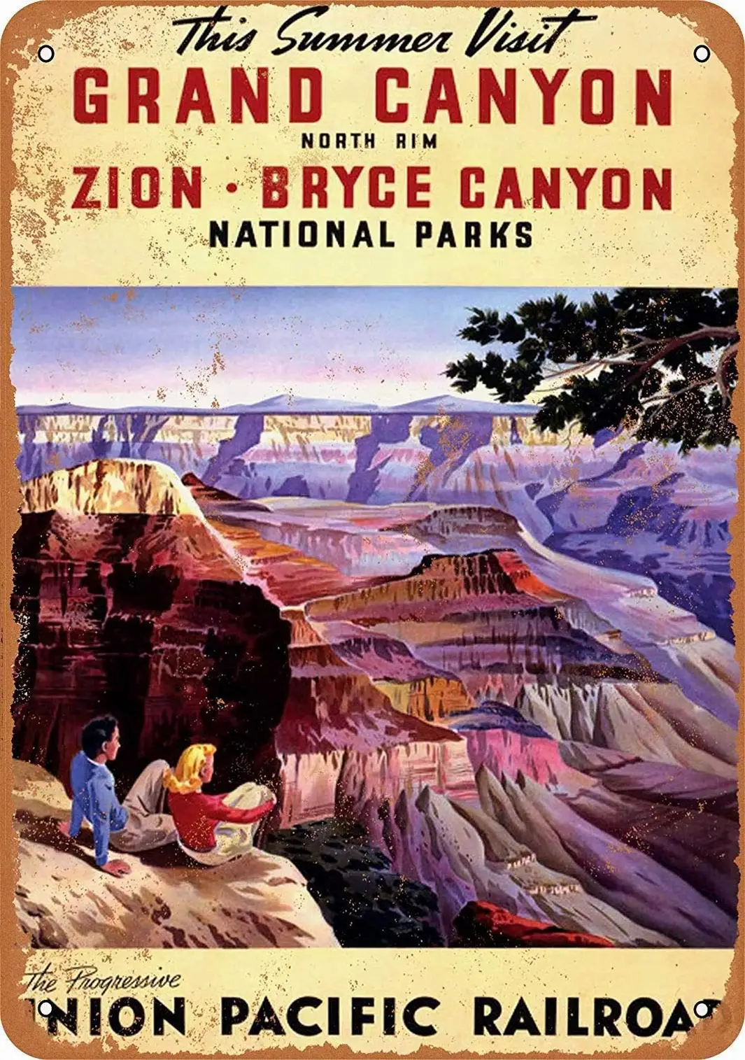 Metal Signs Unique  Sign - Railroad to The Grand Canyon Zion - Retro Tin Wall for Indoor Pub Gym Man Cave Barber Shop Decor