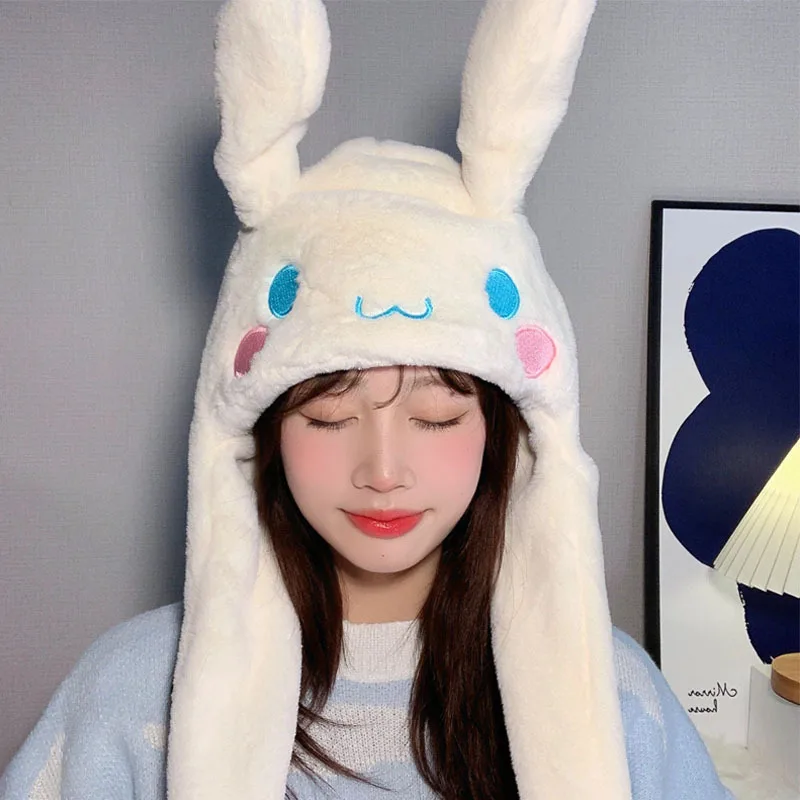 MINISO Kawaii Sanrio Cartoon Cinnamoroll Plush Winter Thickening Warm hat Sweet Cute Movable Ear Cap Girl Birthday Gift