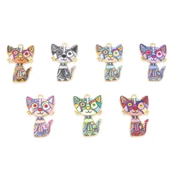 10 PCs Cute Cat Animal Charms Enamel Pendants For DIY Earrings Bracelets Necklaces Jewelry Making Craft Accessories 3cm x 2cm