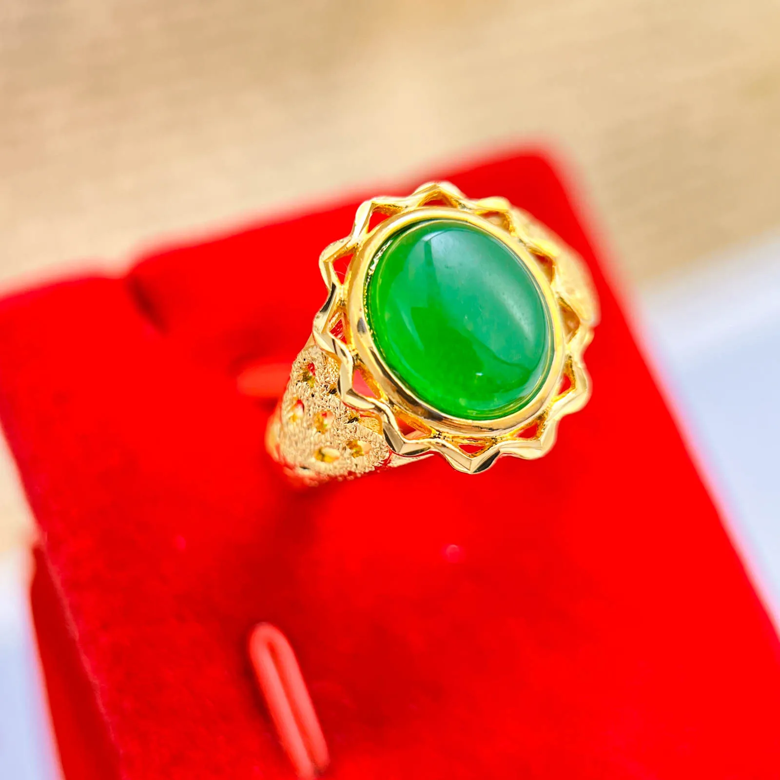 

Luxury 24K 9999 Pure Gold real gold Emerald Oval Women's Ring Opening Adjustable Ring