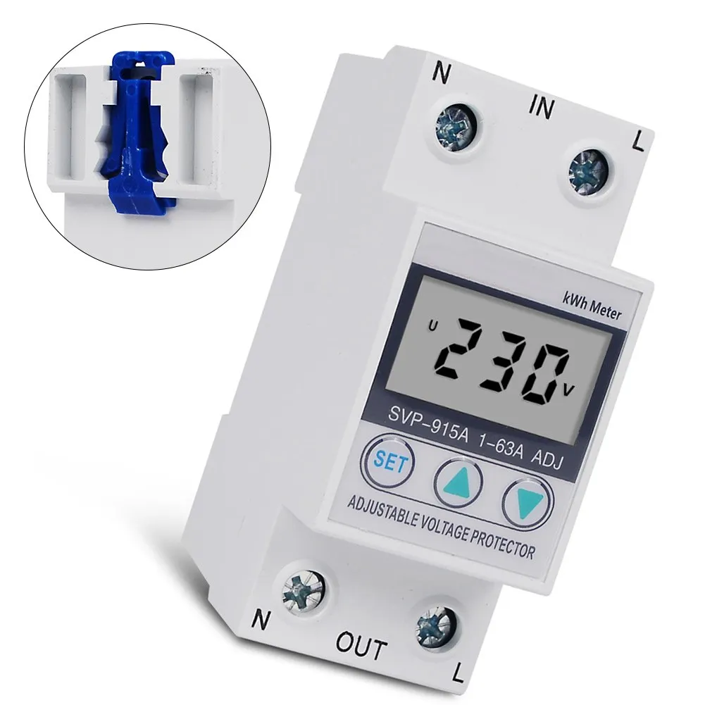 Adjustable Over Under Voltage Protector 63A Self Restoring Circuit Breaker With LCD Power Display For Home Appliance Safety Devi