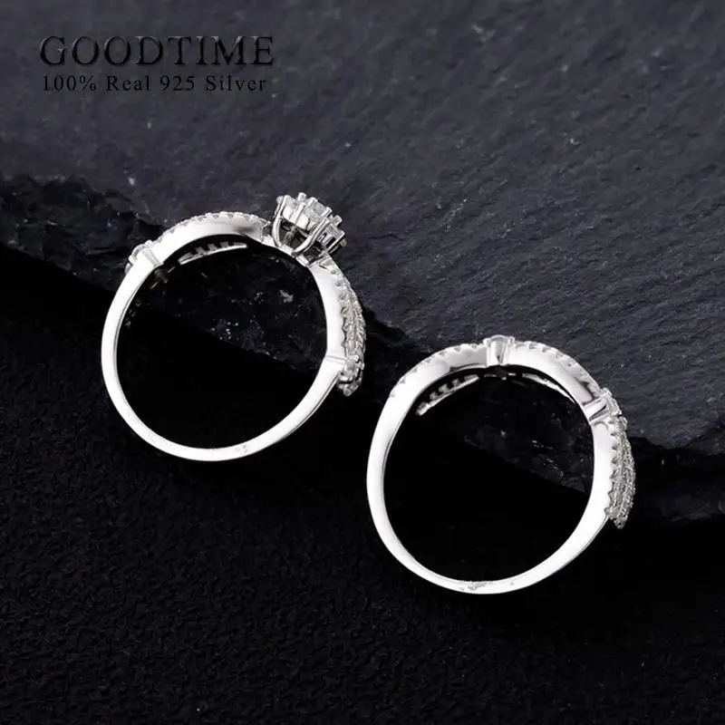 Luxury Pure 100% 925 Sterling Silver Ring Set Snowflake Anniversary Jewelry Engagement Wedding Band For Woman Bridal