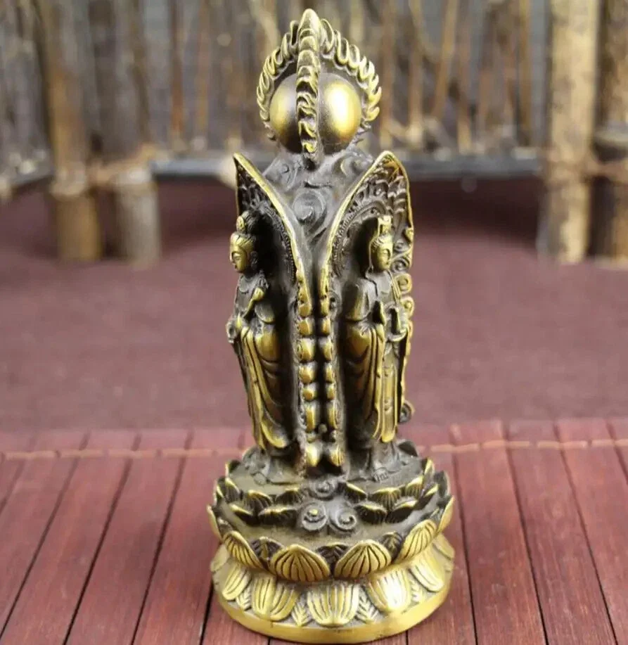 Copper Statue Living Room Office Decoration Ornaments Lotus Sanbao Buddha Bronze