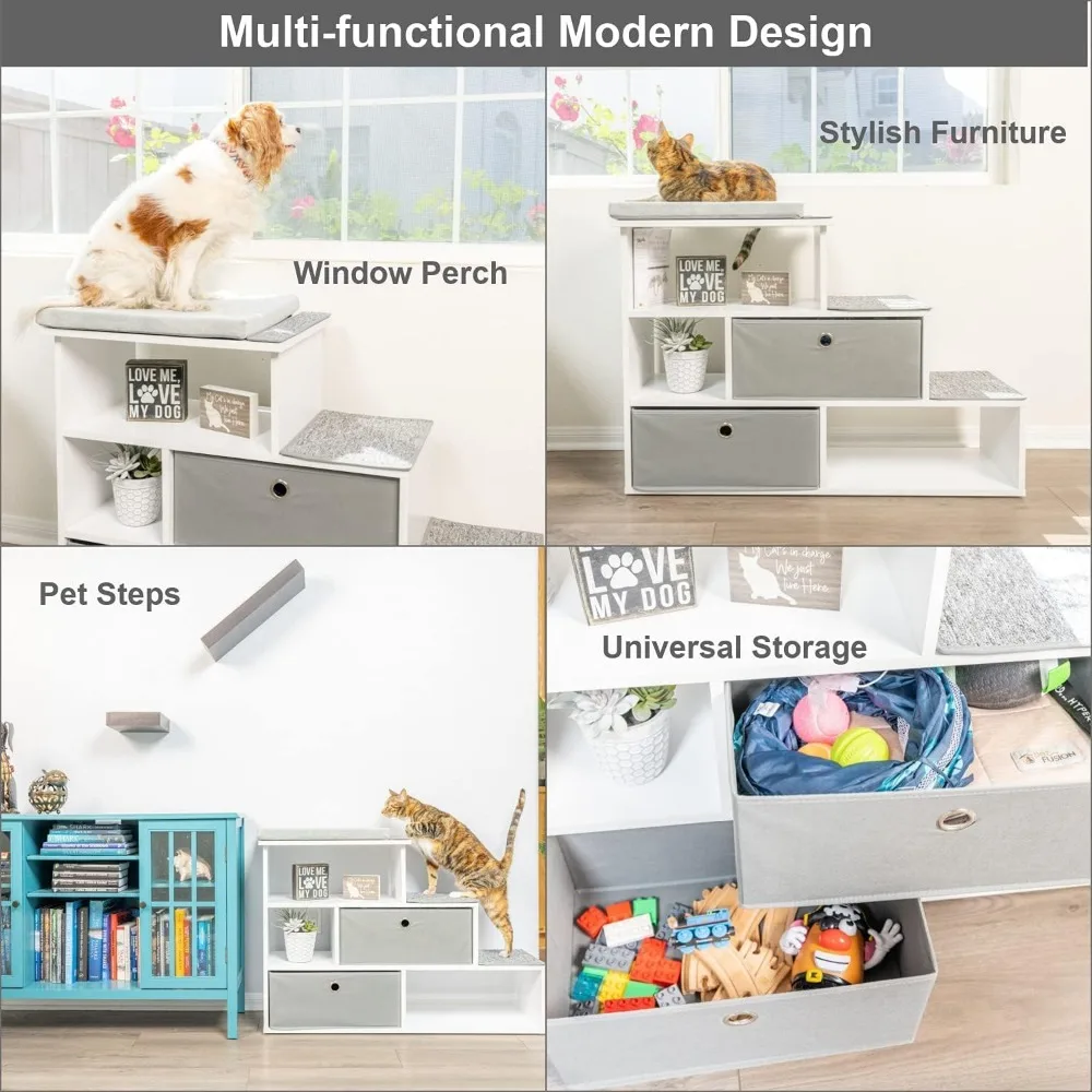 Imagem -02 - Petfusion-multi-funcional Modern Pet Passo Janela Perch Estante com Cestas de Armazenamento 28 Dog Tall e Cat Perch Altura da Escada