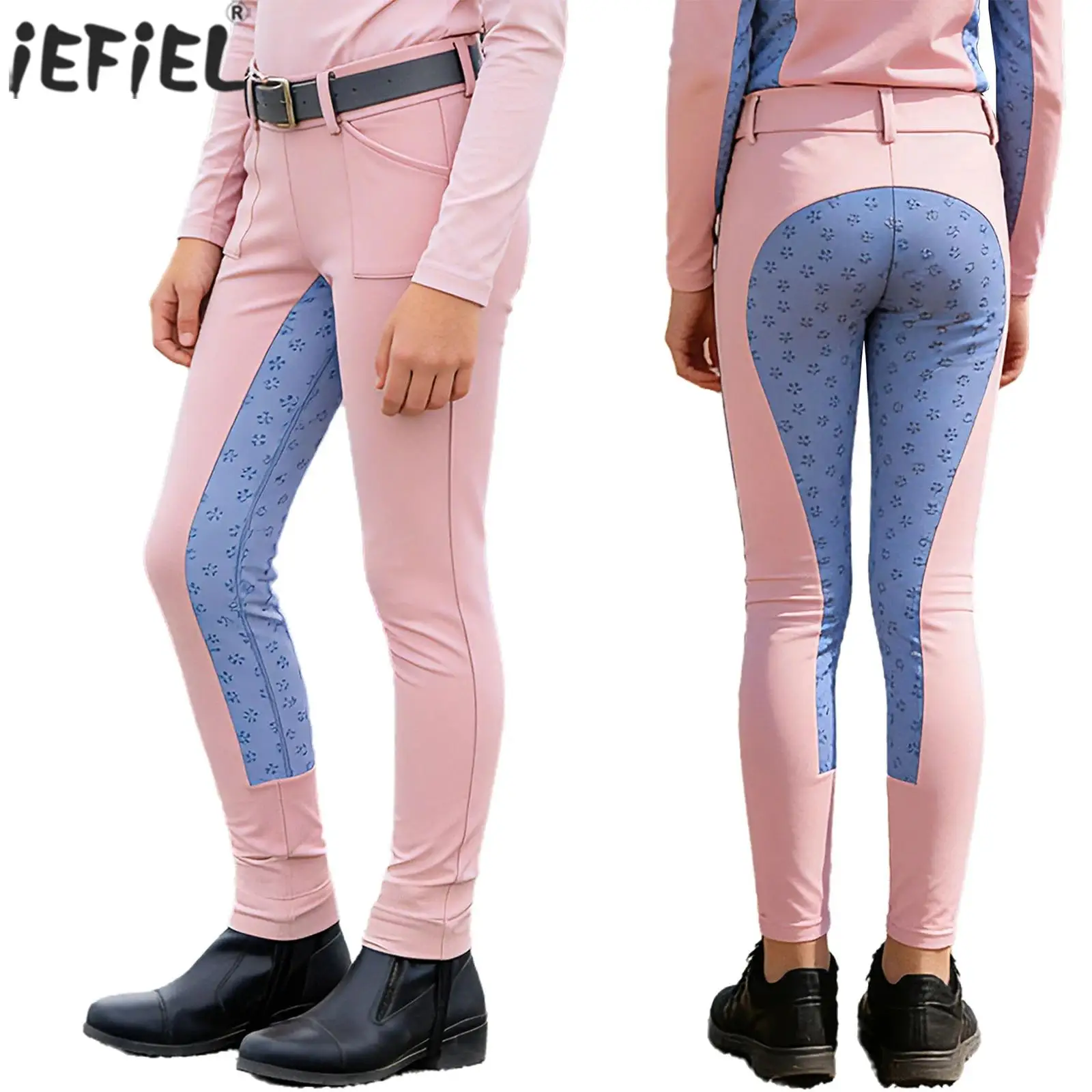 Kinder-Reithose für Mädchen, Reithose mit hohem Bund, elastischem Bund, rutschfeste Leggings mit Taschen, Trainings-Tights