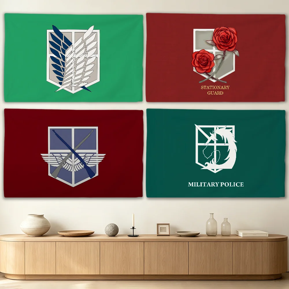 A-Attack on T-Titan Survey Corps flag Advertising Banner for Camping Decoration Outdoor & Garage Wall Hanging Decorations