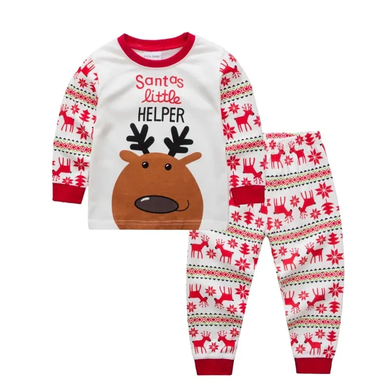 

Cotton Fall Winter Children Santa Claus 2pcs Suit Kids Boy Girl Causal Loungewear Unisex Long Sleeve Christmas Pajamas Set