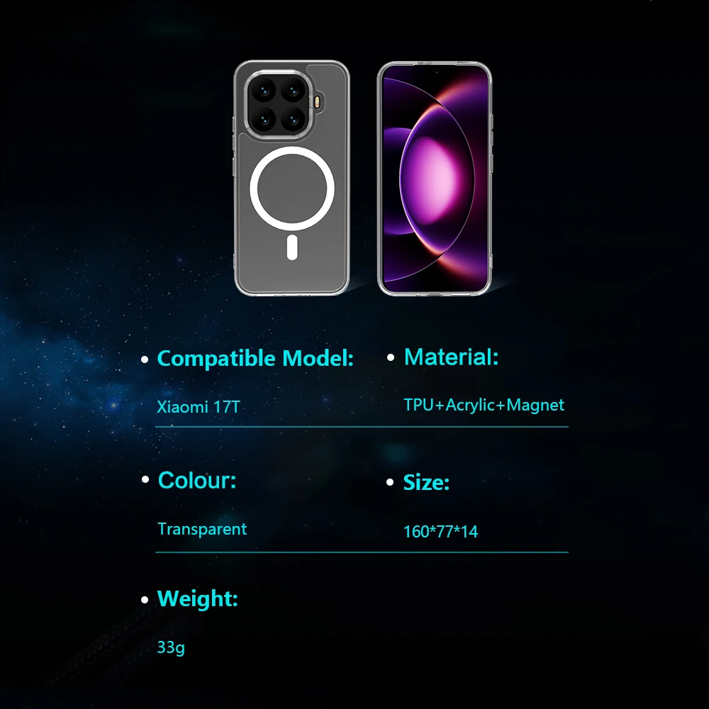 Für Xiaomi 17T Hülle Magnetische Hartschale TPU+PC Transparente Sturzsichere Handyhülle für Xiaomi 17t – Detail 10