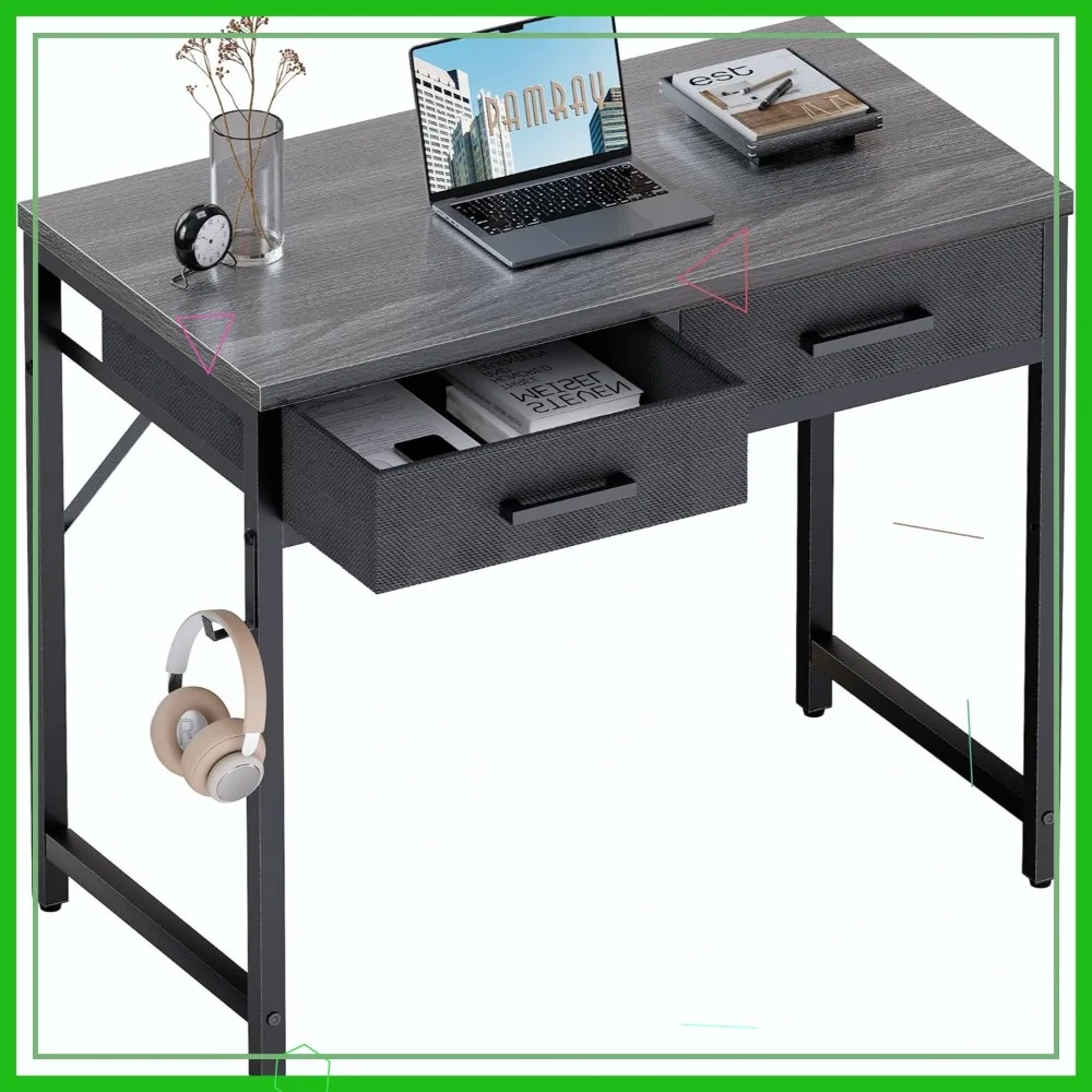 

32 Inch Small Computer Desk with 2 Drawers for Bedroom Study Writing Home Office Table Grey
