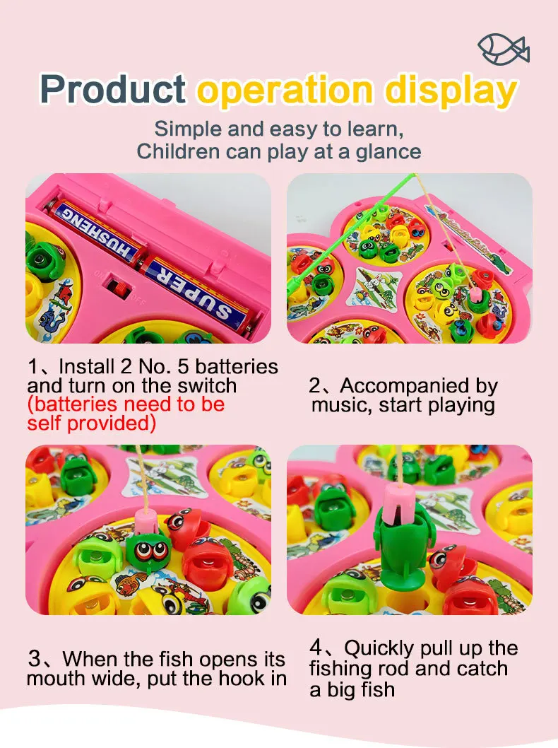 Children's electric fishing toys magnetic music early education kindergarten fish rod toy basket parent-child PK fishing game