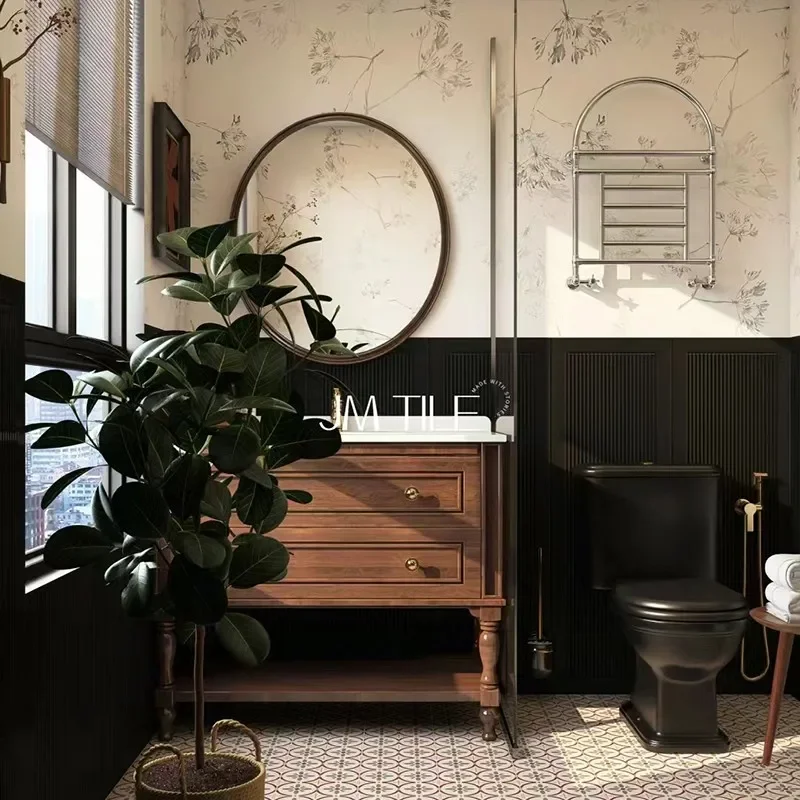 

French retro bathroom cabinet combination floor-to-ceiling bathroom cabinet toilet American sink basin cabinet new Chinese