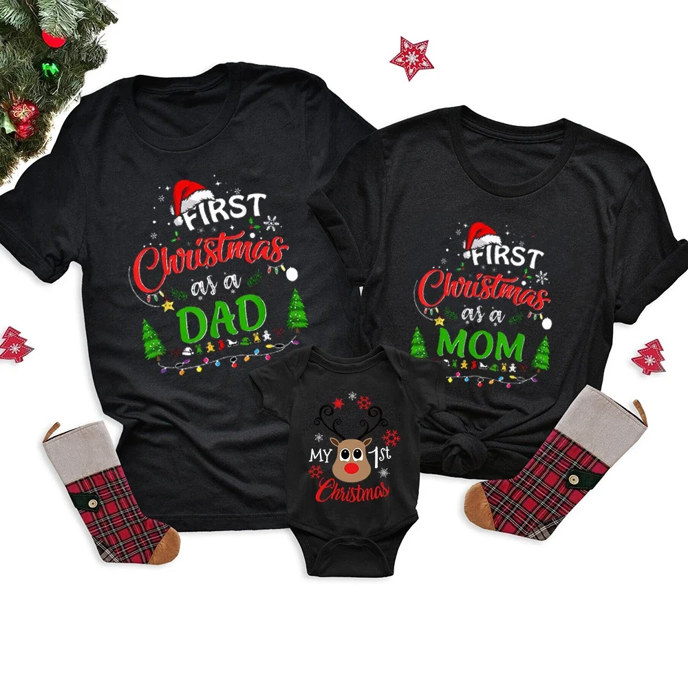 First Christmas Family Shirts Cloth First Christmas As Dad/ Mom Baby 1st Xmas Family Look Holiday Match Tshirts  Xmas Gift