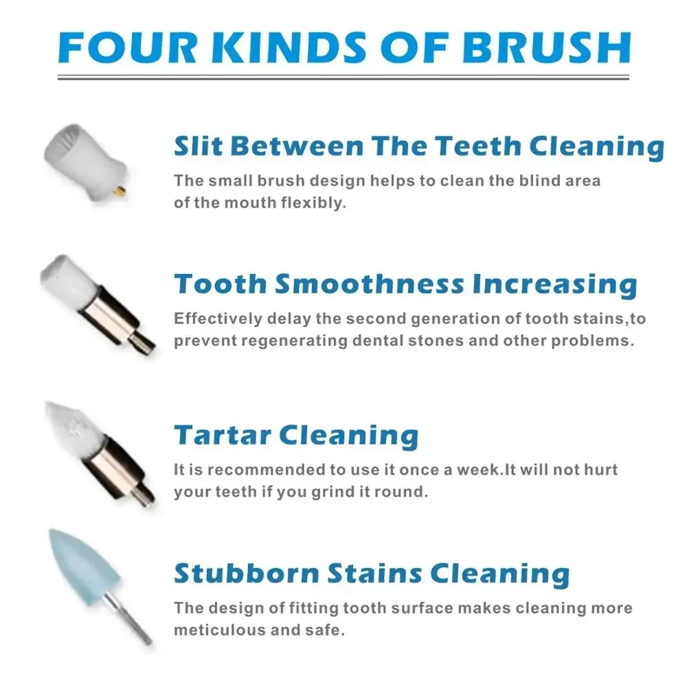 고출력 치아 세정 광택기 키트 - 얼룩 제거 및 치아 세정을 위한 4가지 기능의 전동 스케일러