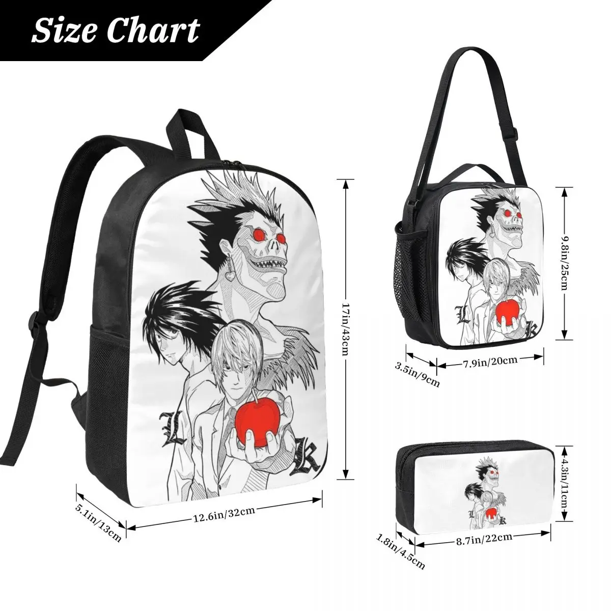 Death Book Death Note Anime Backpack Boys Girls BookBag School Bag Laptop Shoulder Bags 3ps Insulated Lunch Bag Pencil Case
