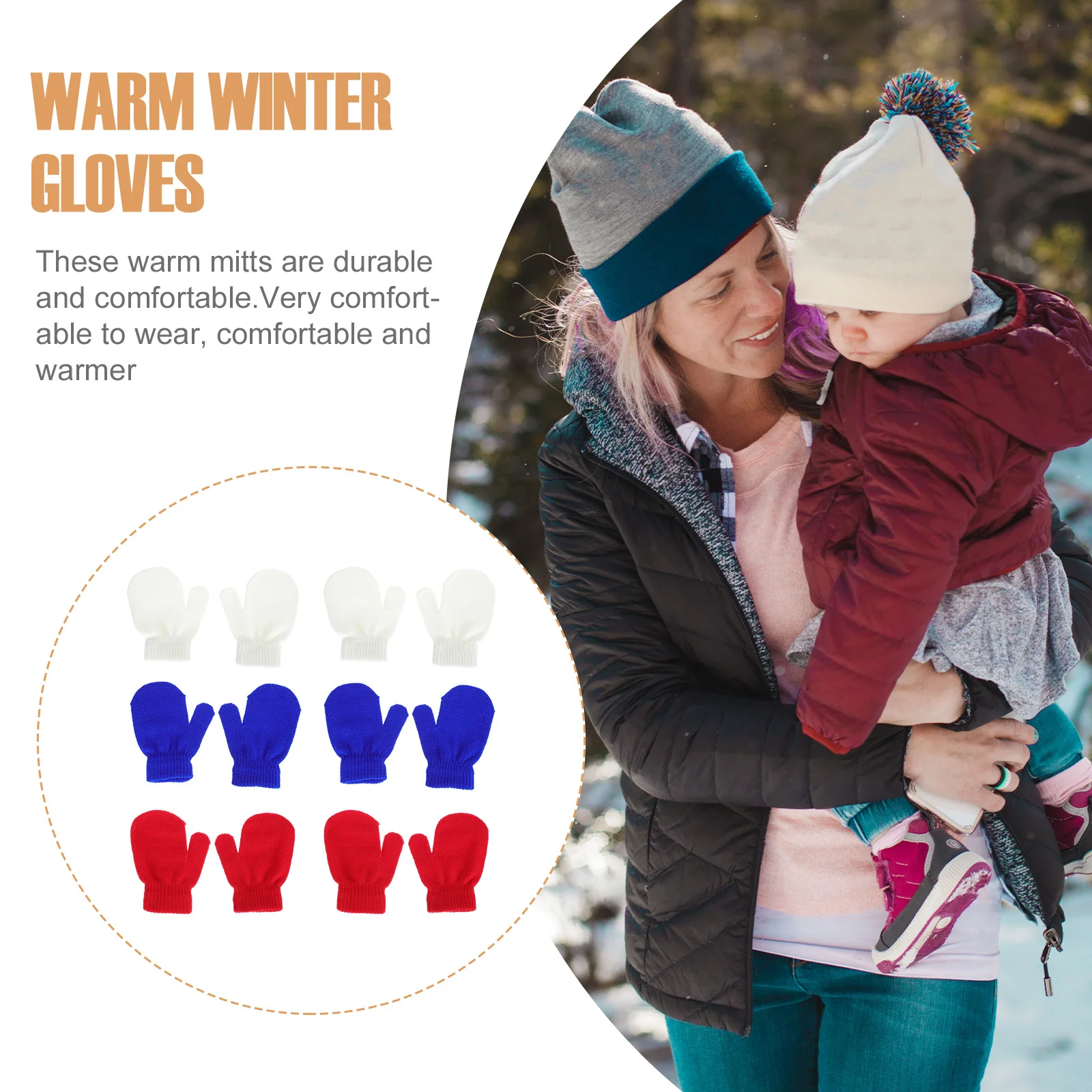 

6Pairs Warm Winter Mittens for Kids Knitted Full Finger Mitt Outdoors Durable Comfortable Winter Knitted Gloves Children