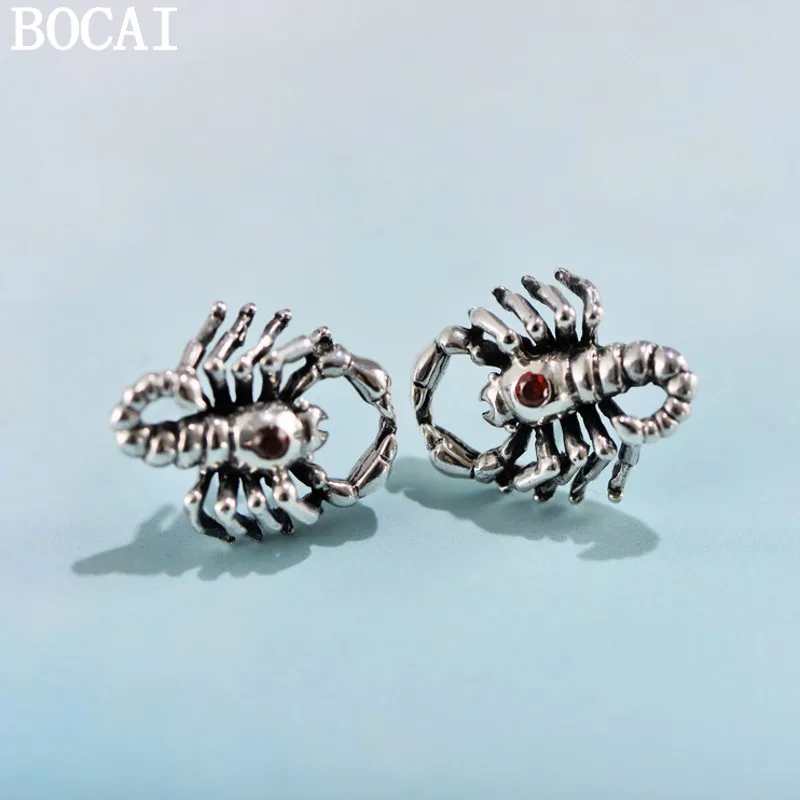 

BOCAI NEW S925 Pure Silver Retro Domineering Inlaid With Zircon Scorpion Earrings, women's gift
