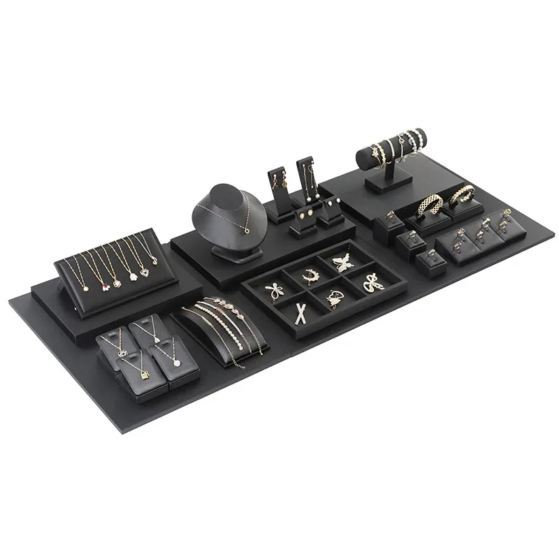 

Black Brushed PU Leather Jewelry Display Rack - Ring Pendant Necklace Props Stand for Stylish Storage And Organization