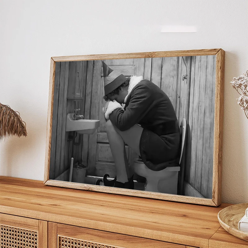 Funny Movie Scenes Bathroom Art Series Poster Print Black and White Canvas Painting Pictures Home Wall Modern Toilet Decor