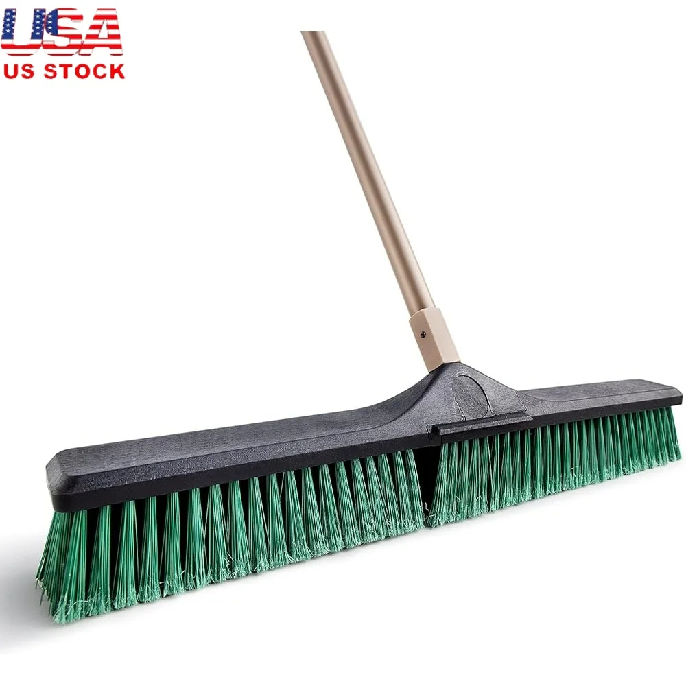 

Heavy Duty Push Broom 24" Garage Sweeper Stiff Bristles 45° Angle Broom Long Handle Ideal Outdoor Cleanup Industrial Use