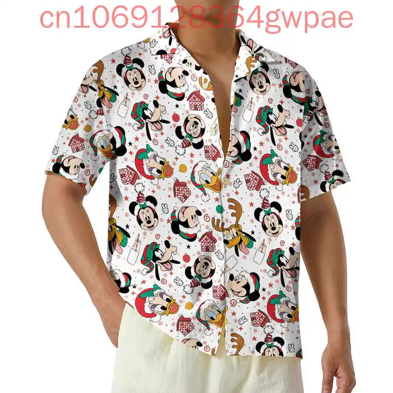 Disney mickey minnie natal camisa havaiana das mulheres dos homens botão acima camisa de praia disneyland natal camisa casual de manga curta