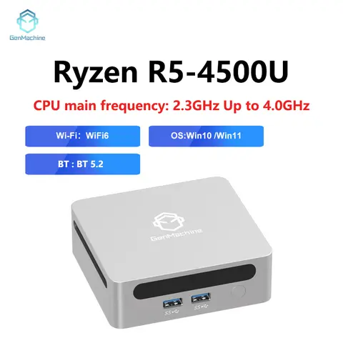 GenMachine AMD Ryzen5 4500U New Mini PC AMD GPU Windows 11 DDR4 8GB RAM + 256GB SSD Wifi6 BT5.2 HD Pc Gamer Computer