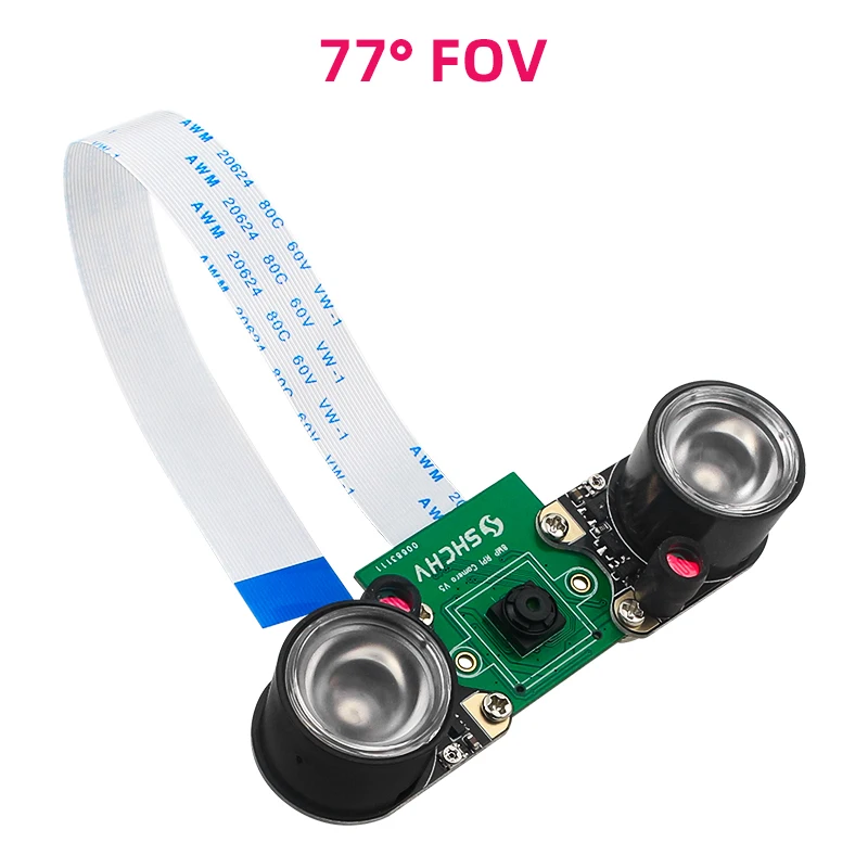 Raspberry Pi 5-Caméra 8MP avec Vision Nocturne IMX219 77 ° 130 ° 200 ° FOV Fisheye Wild MINI CSI + 2 Lumières Infrarouges pour RPI 5 Pi5