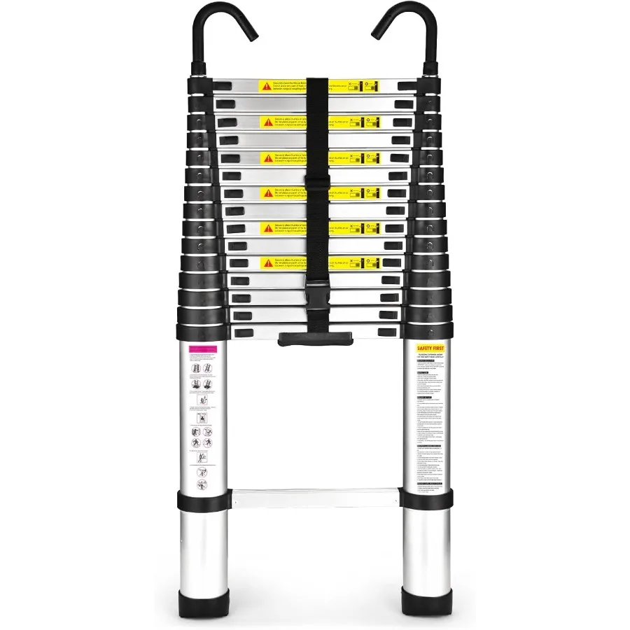 15.5 Ft Telescoping Aluminum Ladder with NonSlip Feet for Indoor and Outdoor Use 330lbs Max Capacity Collapsible Design with Ho