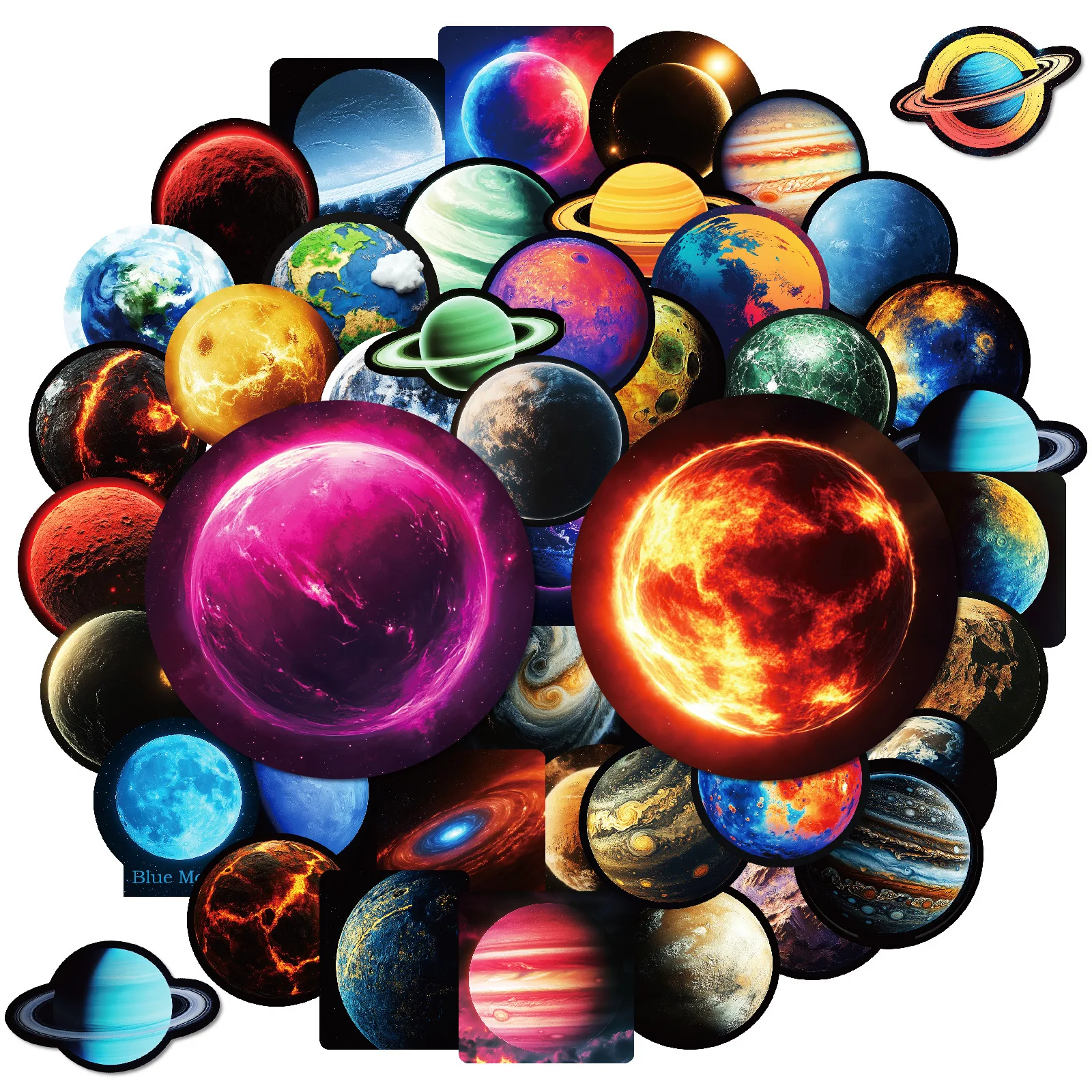 50PCS Planet Cartoon Stickers Space Graffiti Universe Decoration Star Decals Luggage Laptop Guitar Car Bike Skateboard Toys